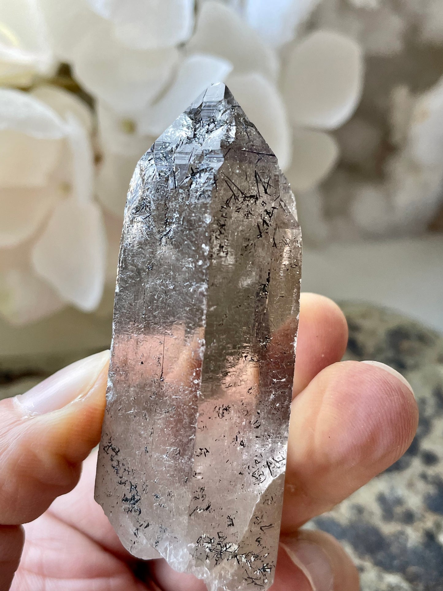 Lemurian smoky quartz with inclusions