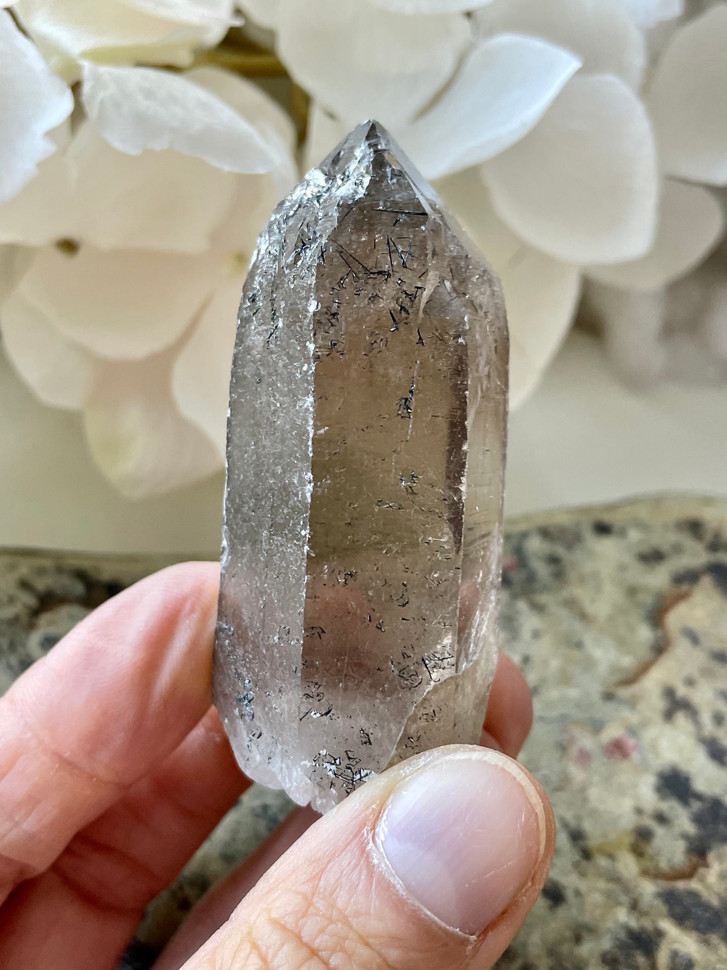 Lemurian smoky quartz with inclusions