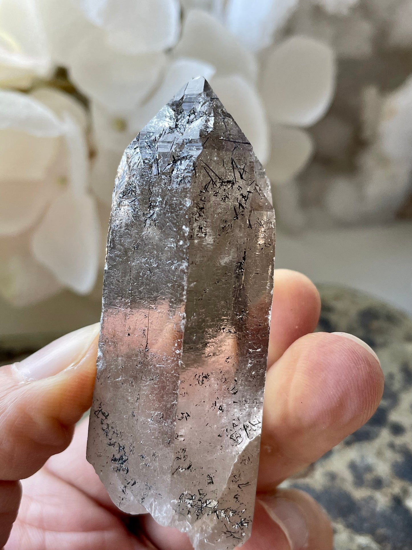 Lemurian smoky quartz with inclusions